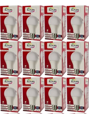 Elitled LED Ampül Beyaz-White 9W (12 Li Set)