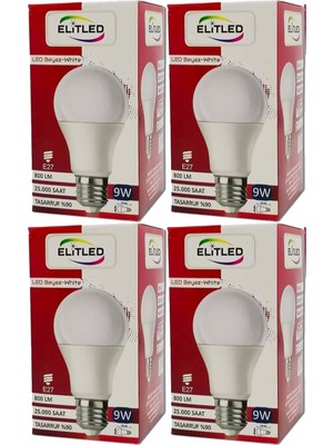 Elitled LED Ampül Beyaz-White 9W (4 Lü Set)