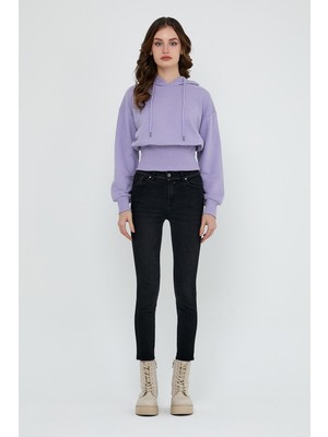 Polo State Kadın Kapüşonlu 3 Iplik Oversize Sweatshirt  Lila