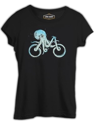 Lordd  T-Shirt   Hayvan - Ahtapot Bisiklet Siyah Bayan Tshirt