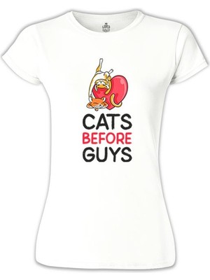 Lordd  T-Shirt   Cats Before Guys Beyaz Bayan Tshirt