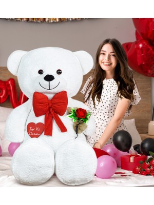 Özgüner 140 cm Güllü Kalpli Papyonlu Büyük Ayıcık