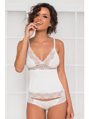Pierre Cardin Kadın Dantelli Penye Atlet Külot / Kaşkorse Set - 310 Ekru