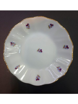 Porland Porselen Hercai 12 Adet Çay Tabağı Sarı Yaldızlı Kenar İşlemeli Beyaz 10 x 10 cm