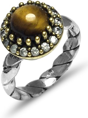 Midyat Nurtaş Gümüş Kaplangözü Taşlı Otantik Kadın Gümüş Yüzük