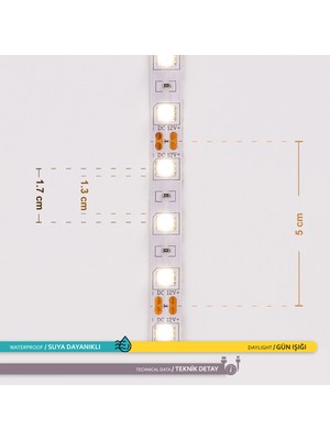 Ack 3 Çip 60 Ledli Şerit LED 3000K Gün Işığı  12V 14,4W 5 Metre