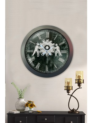 Platin Saat 36 cm Antrasit Metal Çarklı Duvar Saati
