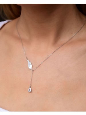 Papatya Silver 925 Ayar Gümüş Rodyum Kaplama Sedef Kanatlı Damla Taşlı Kolye
