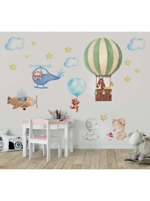 Kt Grup Yavru Hayvanların Gökyüzüne Yolculuğu Watercolor Xl Duvar Sticker Seti