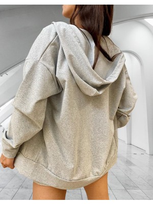 Amor Woman Kapüşonlu Japon Ejderha Baskılı Tam Fermuarlı Oversize Dış Mekan Kadın Ceket-Sweatshirt