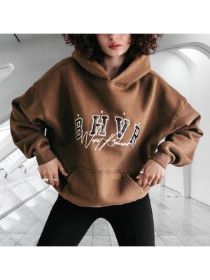 Amor Woman B.h.v.r Göğüs Baskılı Kapüşonlu 4 Iplik Çok Kalın Tam Kışlık Oversize Yeni  Stil Kadın Sweatshirt