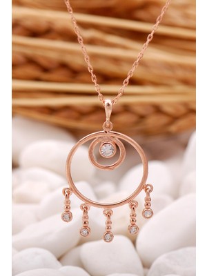 Sümer Telkari Sallantılı Halka Tasarım Rose Gümüş Kolye 7373