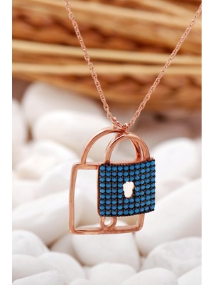 Sümer Telkari Çift Katlı Kilit Rose Gümüş Kolye 7377