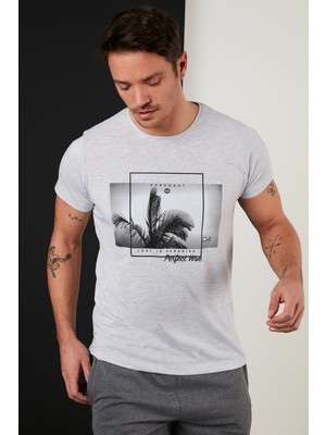 Buratti Baskılı  Pamuk Bisiklet Yaka Slim Fit T Shirt Erkek T Shirt 541PERFECTWAVE