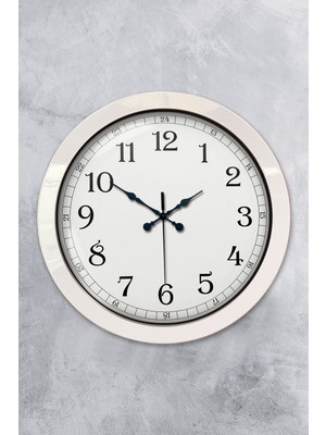 Platin Saat 36 cm Beyaz Metal Klasik Duvar Saati