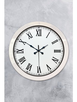Platin Saat 36 cm Beyaz Metal Romen Sayılı Duvar Saati