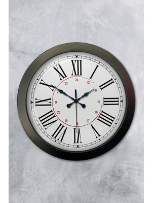 Platin Saat 36 cm Siyah Metal Roma Klasik Duvar Saati