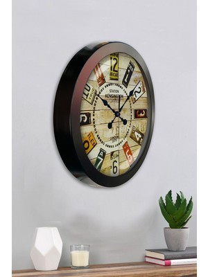Platin Saat 36 cm Siyah Metal Dekoratif Duvar Saati