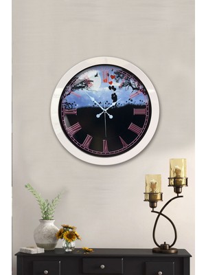 Platin Saat 36 cm Beyaz Metal Sevgili Duvar Saati