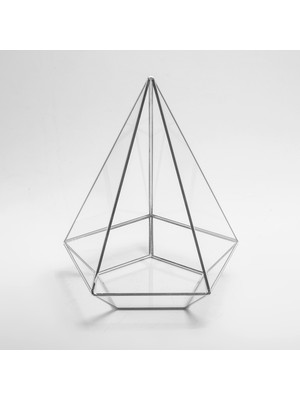 El Crea Designs Gümüş Silver Geometrik Teraryum Prizma Cam Fanus Çikolata Kutusu 26 x 21 x 21 cm