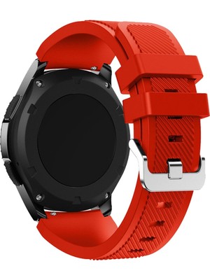 Nezih Case Huawei Watch Gt Sport Uyumlu Klasik Çizgi Desenli 22MM Silikon Kordon Kırmızı