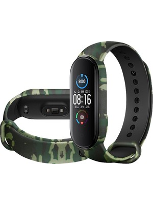 Nezih Case Xiaomi Mi Band 3 / Mi Band 4 Uyumlu Kamuflaj Desenli Silikon Kordon Yeşil