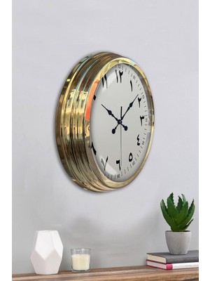 Platin Saat 40 cm Gold Metal Arapça Duvar Saati