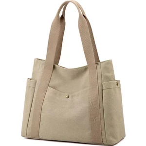 Love Home Yeni Kanvas Çanta Basit Omuz Çantası Büyük Kapasiteli Bilgisayar Çantası Tote Çanta Gri (Yurt Dışından)