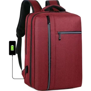 Love Home USB Şarjlı Sırt Çantası Laptop Çantası Iş Gündelik Sırt Çantası Su Geçirmez Sırt Çantası Şarap Kırmızısı (Yurt Dışından)