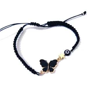 Funny Takı Siyah Nazar Boncuklu Hematit Yıldızlı Mineli Kelebek Bileklik