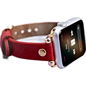 Apple Watch Uyumlu Kadın Deri Kordon Slim 38 40 41 mm Kırmızı