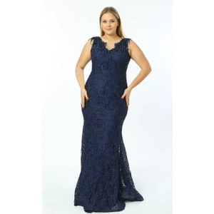 Ladies First Büyük Beden 3403 Lacivert Uzun Abiye Elbise