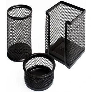 Kalemlik + Ataşlık + Küpnotluk Metal Perfore 3'lü Set Siyah