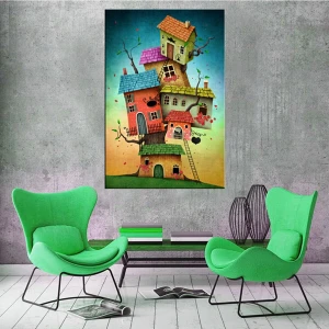 Ağaçlı Evler Kanvas Tablo 40 x 60