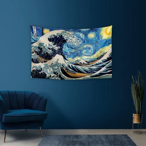 Büyük Dalga ve Yıldızlı Gece Duvar Örtüsü Halısı (70 x 100 Cm)