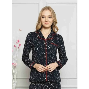 Farya Home Dreamy Yıldız Desenli Biyeli Gömlek Pijama Takımı Siyah
