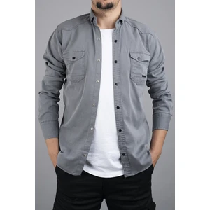 Slim Fit Erkek Kot Gömlek Gri