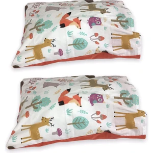 Bebek Özel Pamuklu 2'li Bebek Yastık Kılıfı (35X45 Cm) Doğa/kiremit (Fermuarsız)