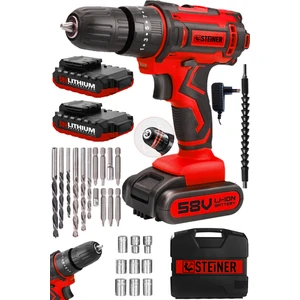 Germany Technology Titan 58 V 5 Ah Darbeli Çift Akülü Vidalama Metal Şanzıman Şarjlı Matkap + 24 Pcs Set
