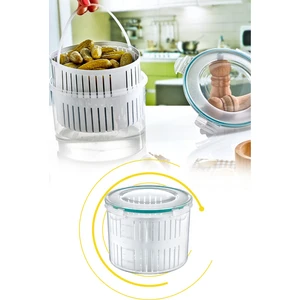 Meleni Home Süzgeçli 2,5 L Hava ve Sıvı Geçirmez Plastik Saklama Kabı – Zeytin, Turşu ve Çok Amaçlı Mutfak Kullanımı
