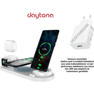BW06 5in1 Kablosuz Wireless Hızlı Şarj Standı iWatch Airpods iPhone Samsung Uyumlu (Kablosuz Şarj Standı) -Beyaz