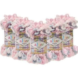 Puffy Color El Örgü Ipliği 5'li Paket - 5864 Pembe Gri - 100 Gr. 9 Mt. Parmak Örgü Ipi