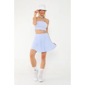 Askılı Triko Atlet Beli Lastikli Pileli Mini Triko Etek Takım