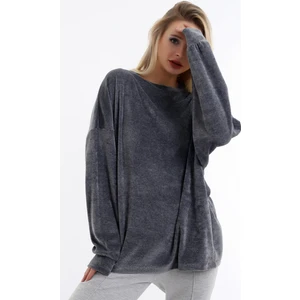 Özel Tasarım Yuvarlak Yaka Oversize Rahat ve Şık Kadife Sweat