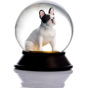 Cam ve Reçine Altın Patiler French Bulldog (Beyaz) Kar Küresi