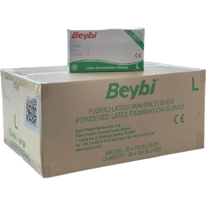 Latex Pudralı Beyaz Eldiven Large 100'lü 1 Koli 20'li Beybi Pudralı Large Koli