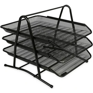 Siyah 3 Katlı Metal Tel Evrak Rafı