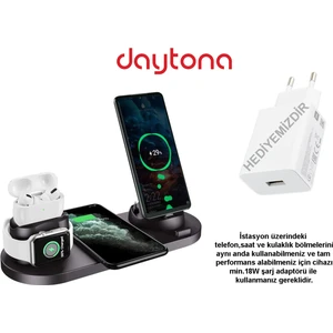 BW06 5in1 Kablosuz Wireless Hızlı Şarj Standı iWatch Airpods iPhone Samsung Uyumlu (Kablosuz Şarj Standı) -Siyah