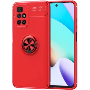Redmi 10 Yüzüklü Kılıf Mıknatıslı Standlı Parmak Izi Bırakmayan Darbe Emici Dayanıklı Kapak Kırmızı