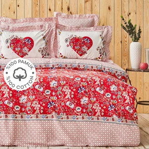 Karaca Home Letra Kırmızı Çift Kişilik %100 Pamuk Nevresim Takımı